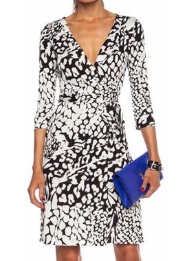DVF Julian Two Animal Print Silk Wrap Dress 6